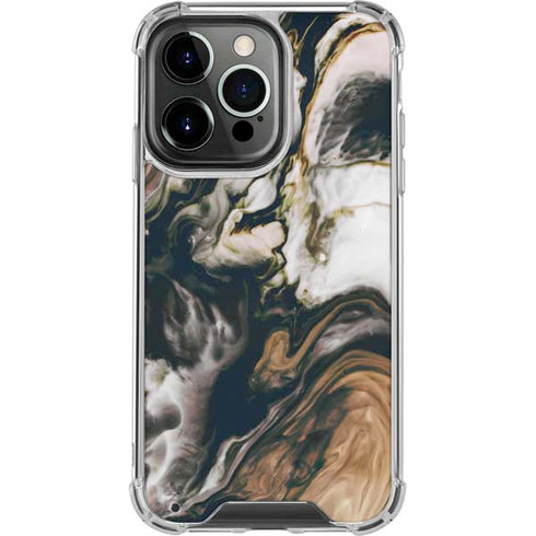 Copper and Black Marble Ink iPhone 14 Pro Clear Case